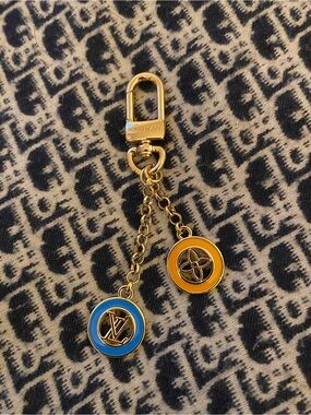 Louis Vuitton Inspired Gold Tone Blue & Orange Charm Keychain